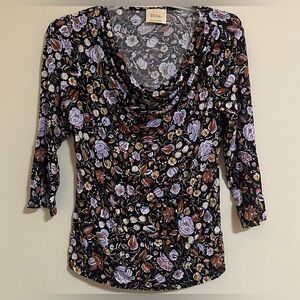 NWT Elie Tahari long sleeve floral print cowl neck top size large soft modal